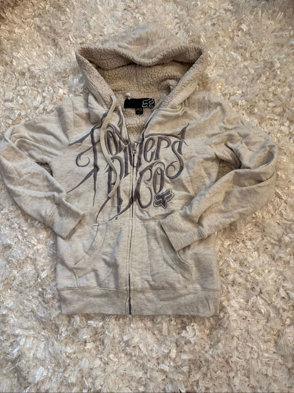 Fox ryders racing fur lined full zip hooded sweatshirt Y2K shirt top jacket med
